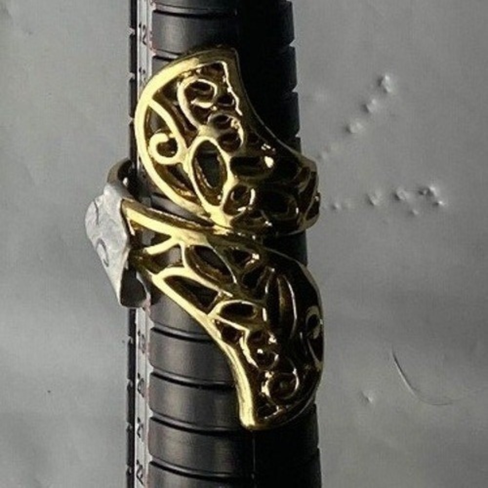 Womens Gold Tone Filigree Design Ring with Clear Stone Accent 7.5